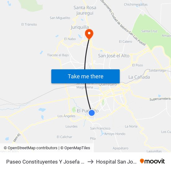Paseo Constituyentes Y Josefa Ortiz De Dominguez to Hospital San Jose Moscati map