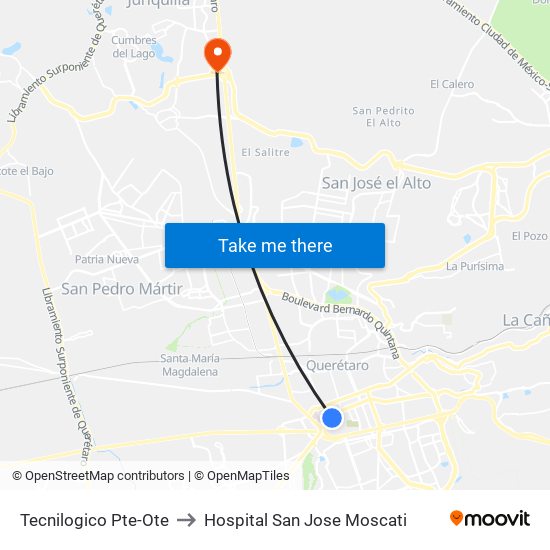 Tecnilogico Pte-Ote to Hospital San Jose Moscati map