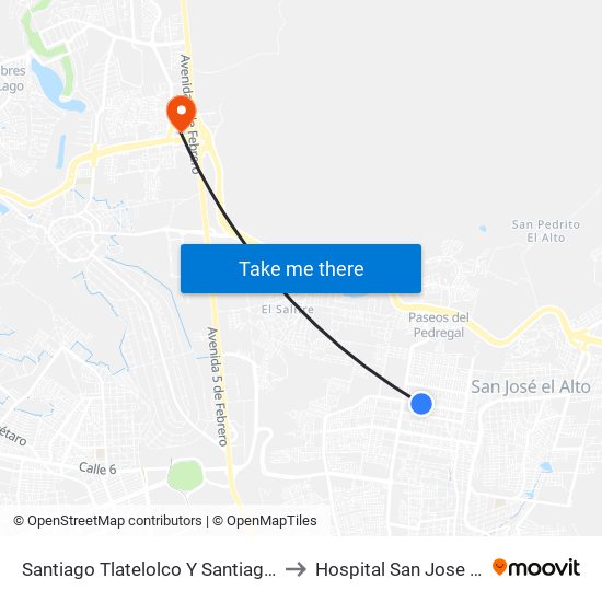 Santiago Tlatelolco Y Santiago Del Oeste to Hospital San Jose Moscati map