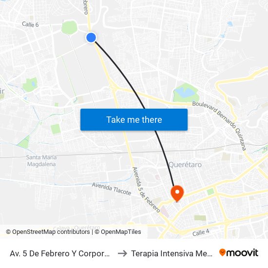 Av. 5 De Febrero Y Corporativo Santander to Terapia Intensiva Medica Tec 100 map