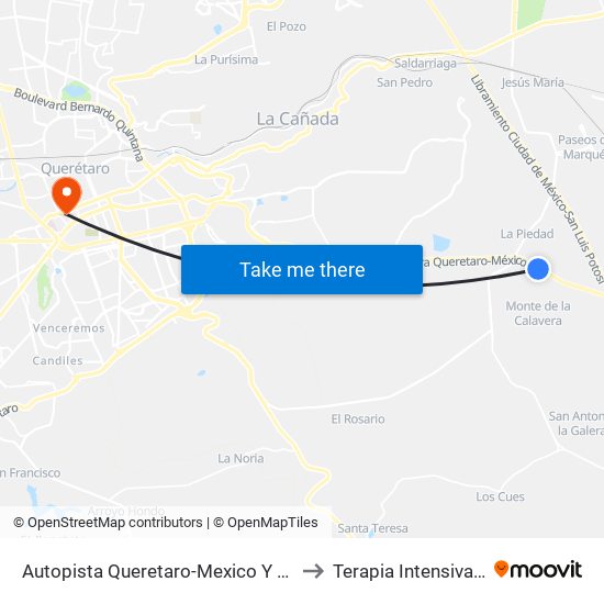 Autopista Queretaro-Mexico Y Parque Industrial El Marques to Terapia Intensiva Medica Tec 100 map