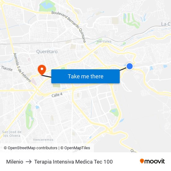 Milenio to Terapia Intensiva Medica Tec 100 map