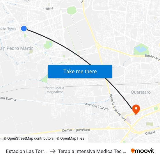 Estacion Las Torres to Terapia Intensiva Medica Tec 100 map