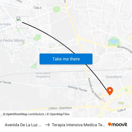 Avenida De La Luz 1323 to Terapia Intensiva Medica Tec 100 map