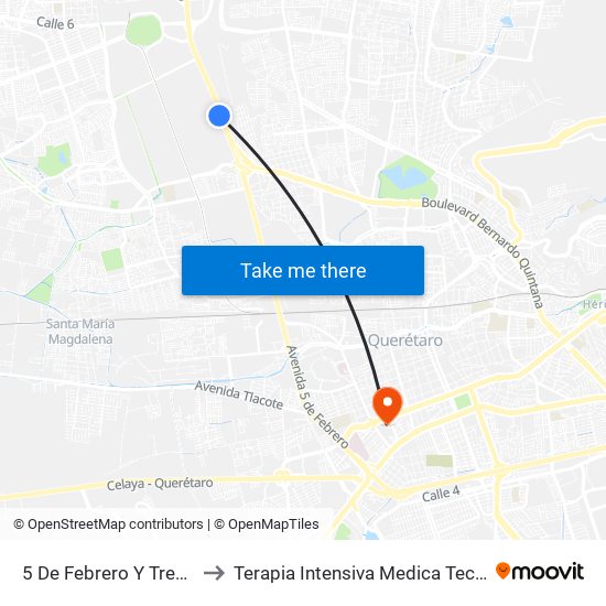 5 De Febrero Y Tremec to Terapia Intensiva Medica Tec 100 map