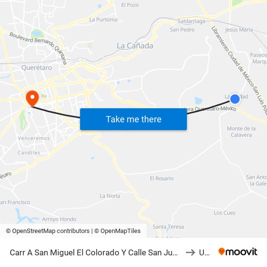Carr A San Miguel El Colorado Y Calle San Juan Del Río to UMA map
