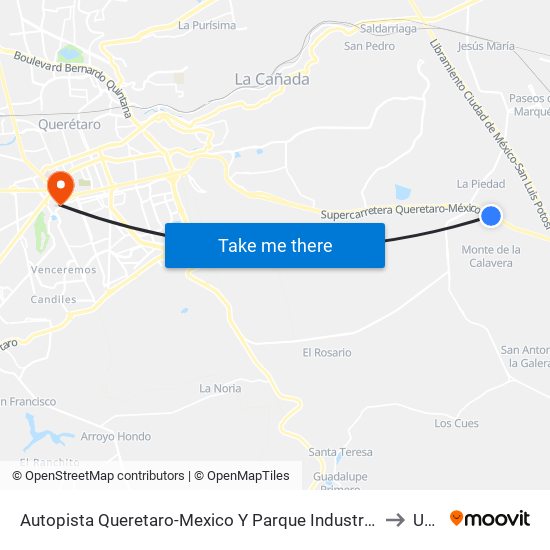Autopista Queretaro-Mexico Y Parque Industrial El Marques to UMA map