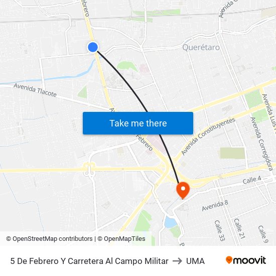 5 De Febrero Y Carretera Al Campo Militar to UMA map