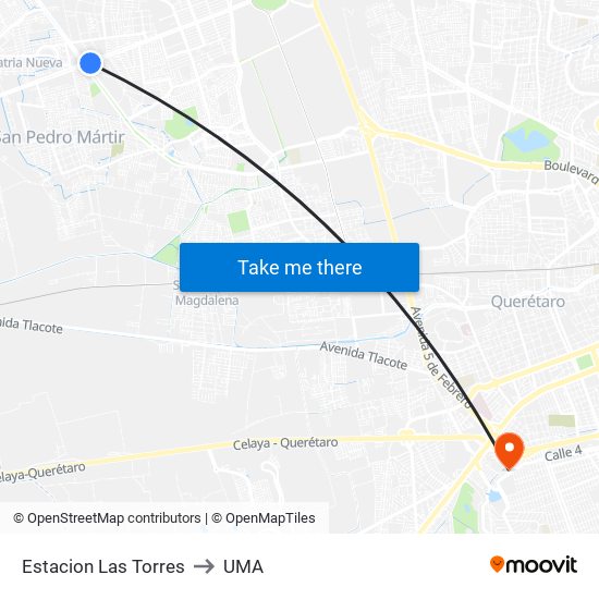Estacion Las Torres to UMA map