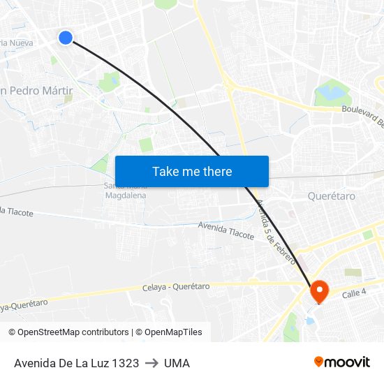 Avenida De La Luz 1323 to UMA map