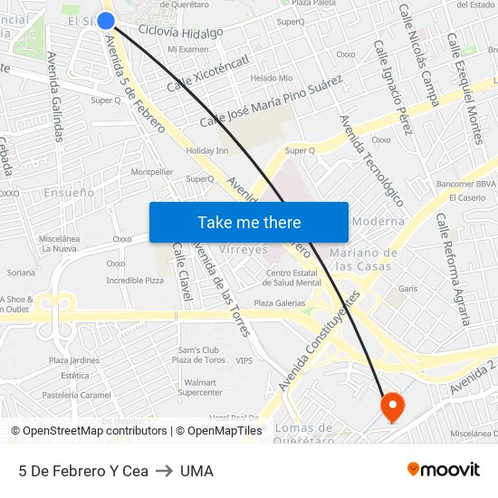 5 De Febrero Y Cea to UMA map