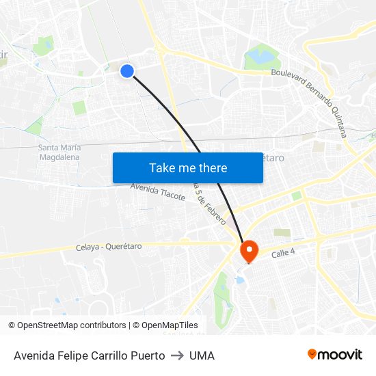 Avenida Felipe Carrillo Puerto to UMA map