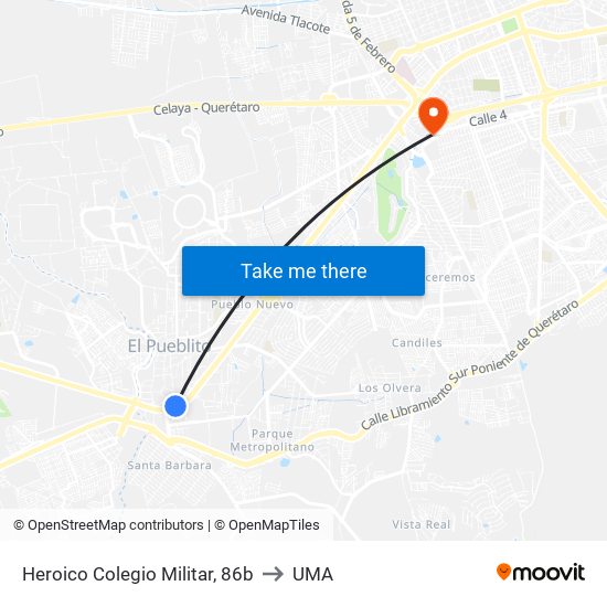 Heroico Colegio Militar, 86b to UMA map