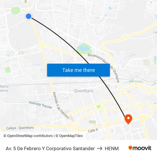 Av. 5 De Febrero Y Corporativo Santander to HENM map