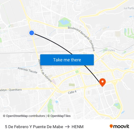 5 De Febrero Y Puente De Mabe to HENM map