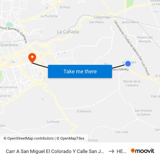 Carr A San Miguel El Colorado Y Calle San Juan Del Río to HENM map