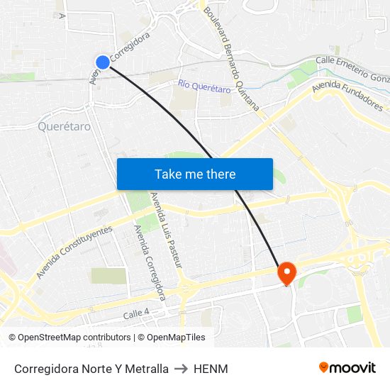 Corregidora Norte Y Metralla to HENM map