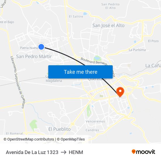 Avenida De La Luz 1323 to HENM map