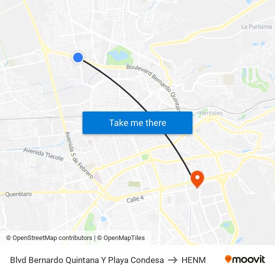 Blvd Bernardo Quintana Y Playa Condesa to HENM map