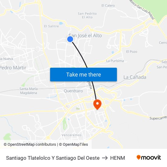 Santiago Tlatelolco Y Santiago Del Oeste to HENM map