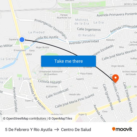 5 De Febrero Y Río Ayutla to Centro De Salud map