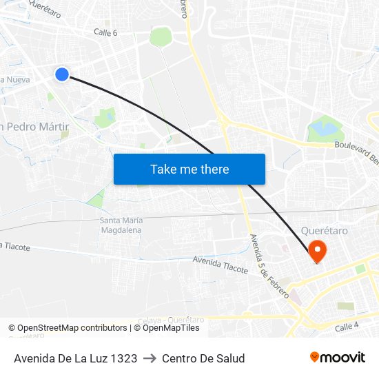 Avenida De La Luz 1323 to Centro De Salud map