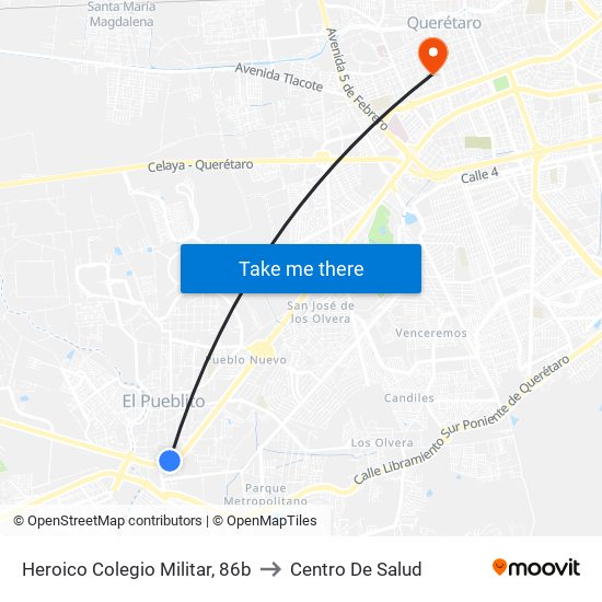 Heroico Colegio Militar, 86b to Centro De Salud map