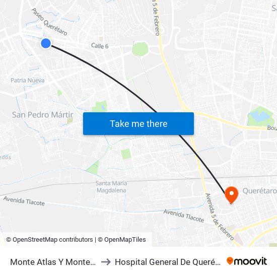 Monte Atlas Y Monte Caseros to Hospital General De Querétaro Issste map