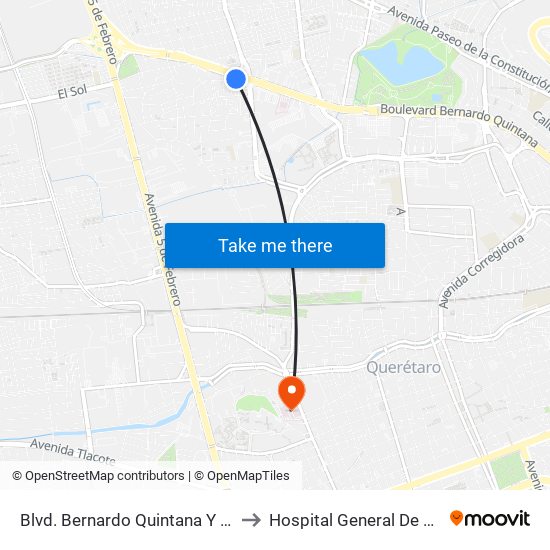 Blvd. Bernardo Quintana Y Loma De San Pablo to Hospital General De Querétaro Issste map