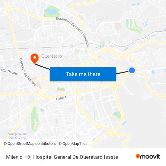 Milenio to Hospital General De Querétaro Issste map