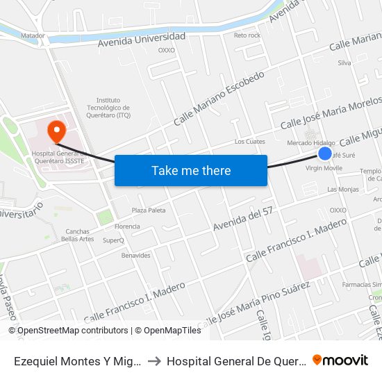 Ezequiel Montes Y Miguel Hidalgo to Hospital General De Querétaro Issste map