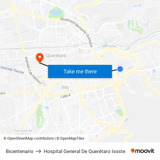 Bicentenario to Hospital General De Querétaro Issste map