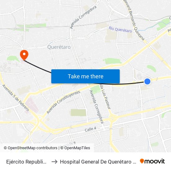 Ejército Republicano to Hospital General De Querétaro Issste map