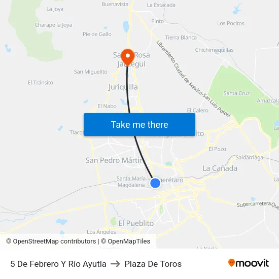 5 De Febrero Y Río Ayutla to Plaza De Toros map