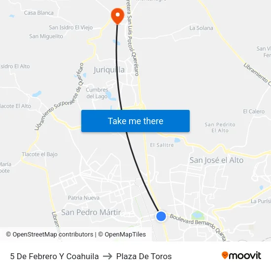 5 De Febrero Y Coahuila to Plaza De Toros map