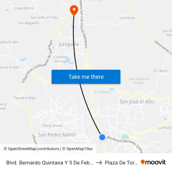 Blvd. Bernardo Quintana Y 5 De Febrero to Plaza De Toros map