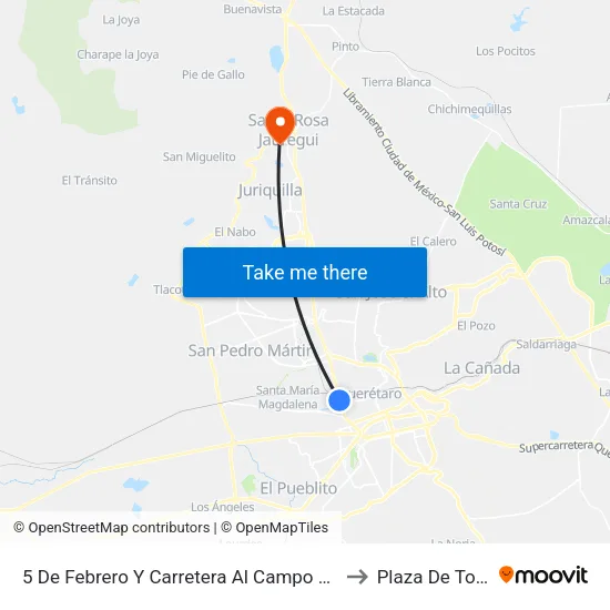 5 De Febrero Y Carretera Al Campo Militar to Plaza De Toros map