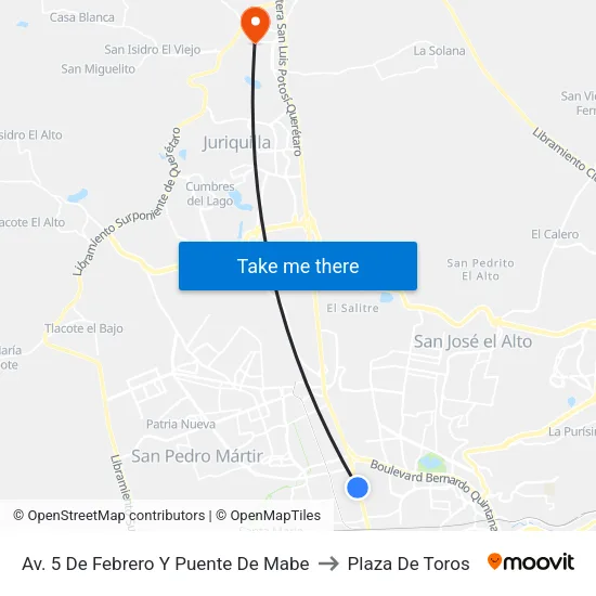 Av. 5 De Febrero Y Puente De Mabe to Plaza De Toros map