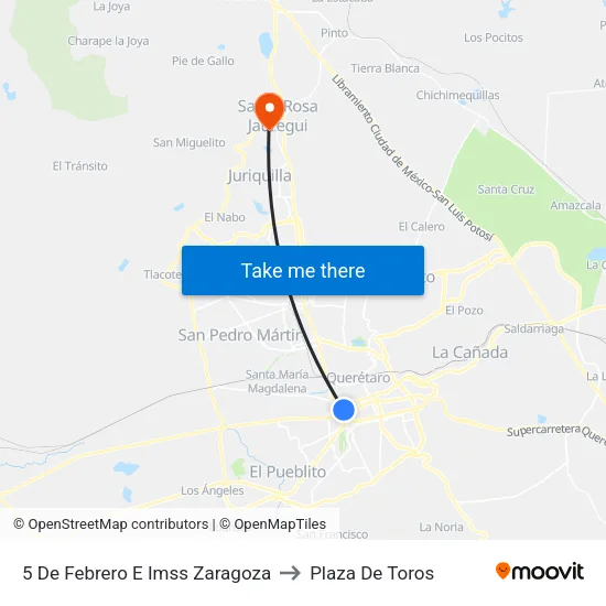 5 De Febrero E Imss Zaragoza to Plaza De Toros map