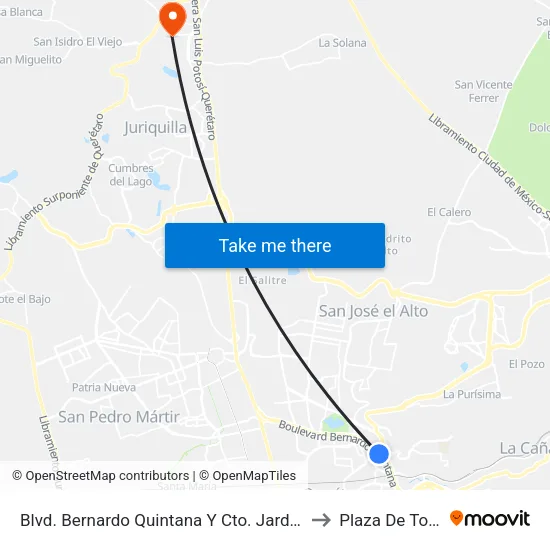 Blvd. Bernardo Quintana Y Cto. Jardín Sur to Plaza De Toros map