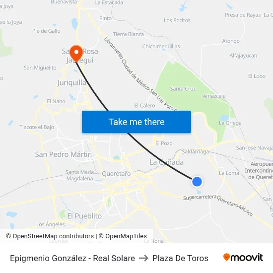 Epigmenio González - Real Solare to Plaza De Toros map