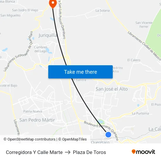Corregidora Y Calle Marte to Plaza De Toros map