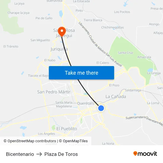 Bicentenario to Plaza De Toros map