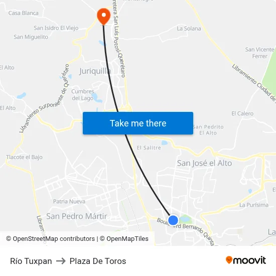 Río Tuxpan to Plaza De Toros map