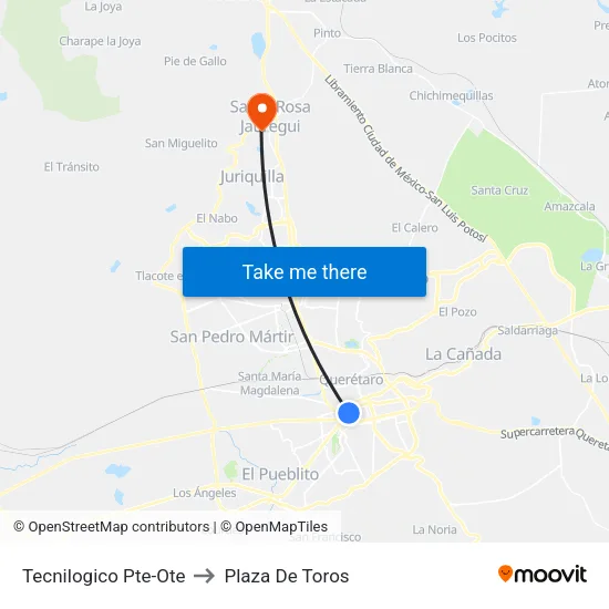 Tecnilogico Pte-Ote to Plaza De Toros map