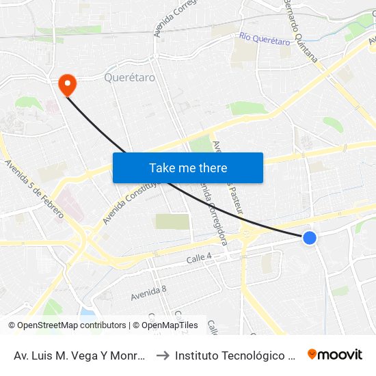 Av. Luis M. Vega Y Monroy Y Av. Magisterio to Instituto Tecnológico De Querétaro (Itq) map