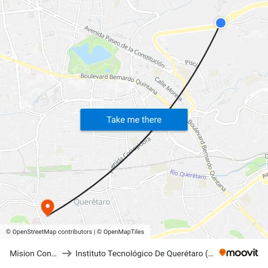 Mision Conca to Instituto Tecnológico De Querétaro (Itq) map