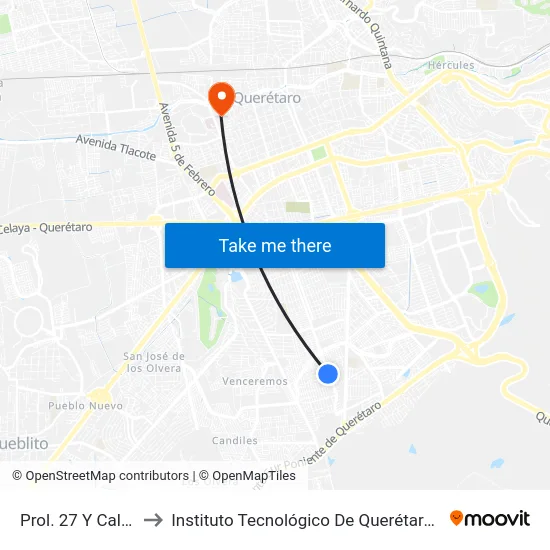 Prol. 27 Y Calle 5 to Instituto Tecnológico De Querétaro (Itq) map