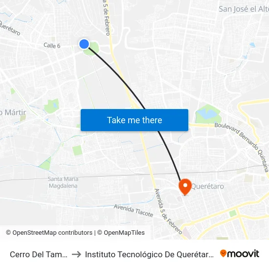 Cerro Del Tambor to Instituto Tecnológico De Querétaro (Itq) map