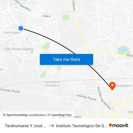 Tarahumaras Y José Luis Cuevas to Instituto Tecnológico De Querétaro (Itq) map
